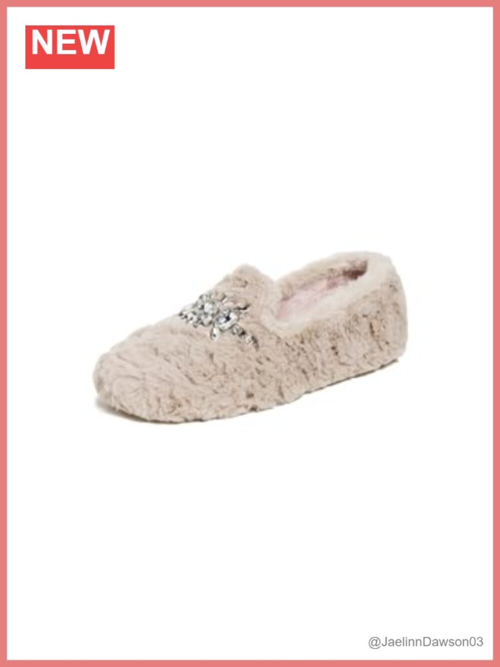 Faux Fur Loafer Slippers with Crystal Accents, Slip-On, Leather Insole